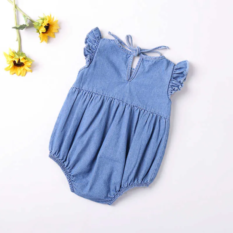 Summer Denim Flying Sleeve Romper Baby Clothes Toddler Girl Bodysuits Children 210528