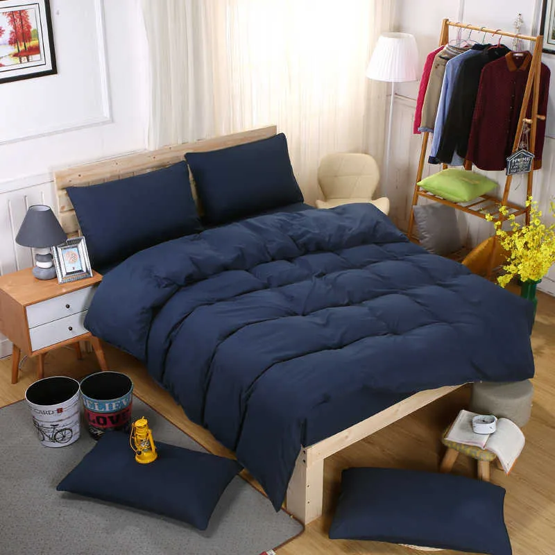 古典的なシンプルなソリッドカラー寝具セットキングクイーンフルツインサイズ純紫羽毛布団カバーフラットシートピローケースセット3,4-PC 211007