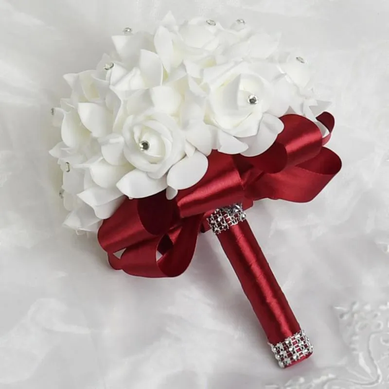 Fleurs de mariage PerfectLifeoh bouquet or blanc artificiel mariée maride de noiva 242q
