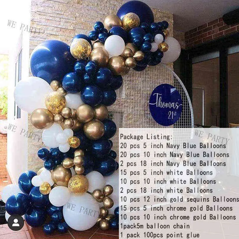 104 sztuk Navy Blue Gold White Balloon Garland Arch Kit Confetti Ballons Do Wesel Birthday Party Balony Dekoracje 211216