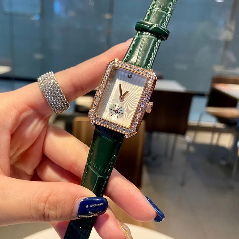 Casual topmerk quartz polshorloge voor dames meisje kristal rechthoek stijl lederen band horloges CHA38275V