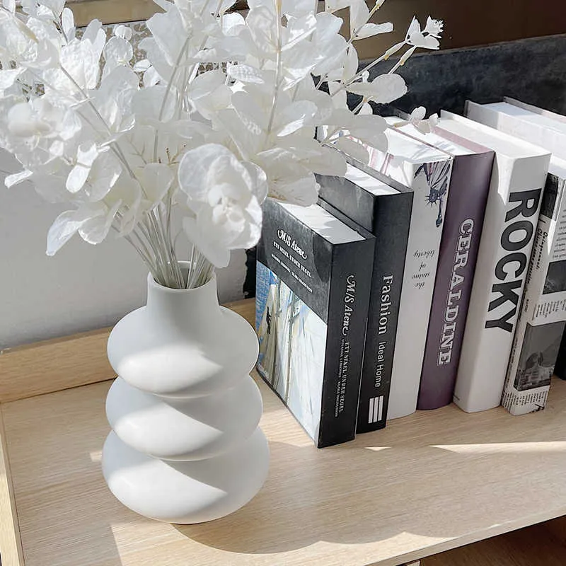 Cutelife Nordic White Geometryczne Ceramiczne Kwiat Wazon Dekoracji Home Office Roślin Wazon Plant Wazon Ślubny Wazon 210623