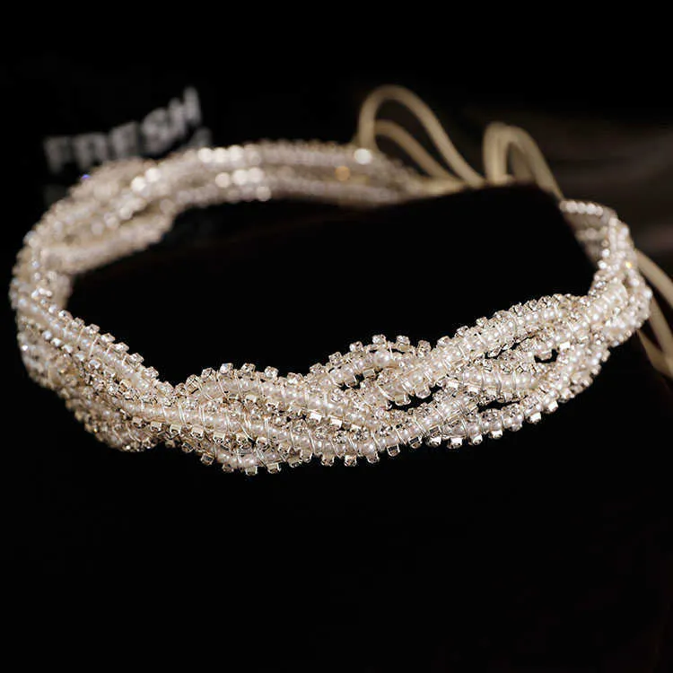 Pearls Beaded Headband Headpiece Bridesmaids Headwear Headdress Bride Tiara Crown Wedding Accessories Bridal Hair Jewelry 210616