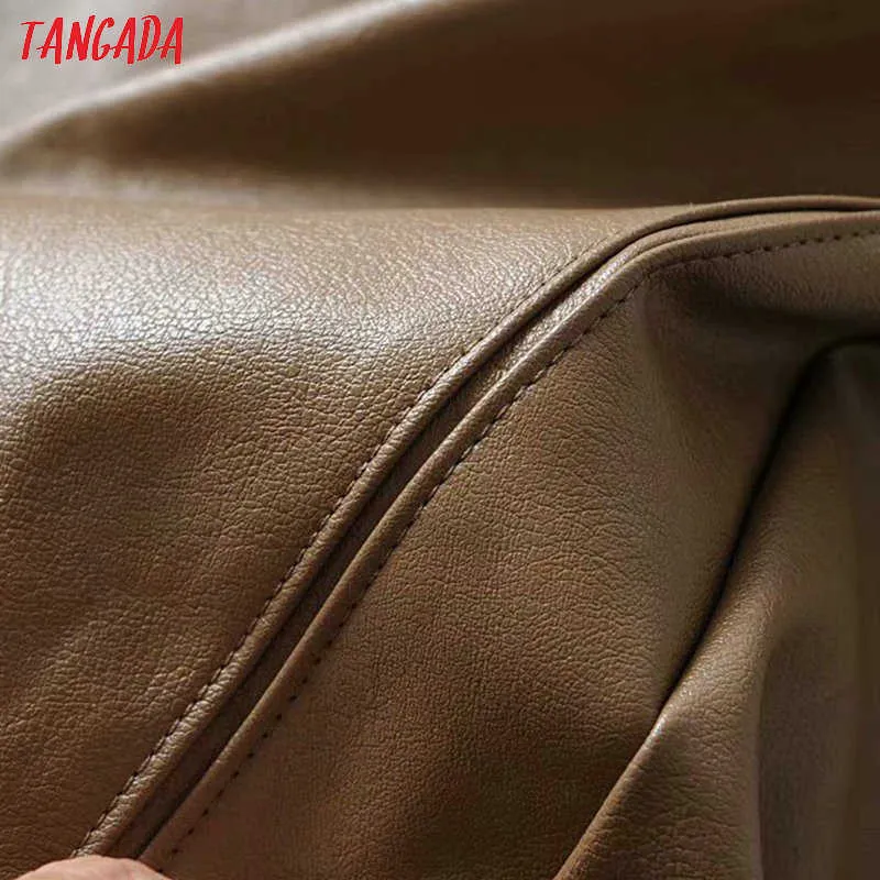Tangada women brown pu leather skirt shorts with belt zipper female high waist ladies casual 1Y07 210719