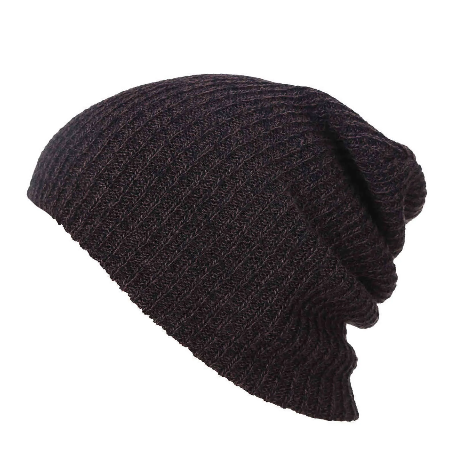 Unisex stickning hatt avslappnad män vinter varm baggy beanie solid färg kvinnor vanlig mjuk skid slouchy cap y21111