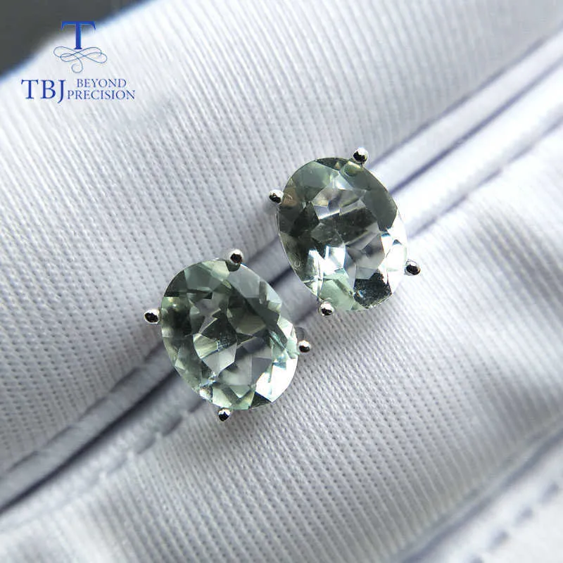 TBJ – boucle d'oreille classique avec améthyste verte naturelle, pierre précieuse de 3,5 ct, à porter quotidiennement en argent sterling 925, en cadeau