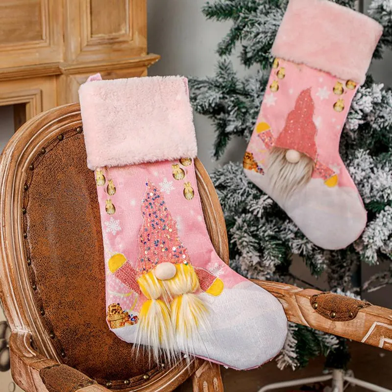 クリスマスの装飾ソックスグローキラキラピンクのキャンディーバッグギフトホルダー