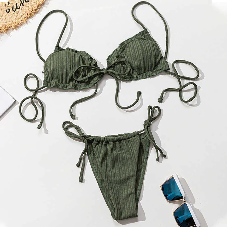 Para Praia Seksi Bikini Brezilyalı Mayo Kadın Bandaj Mayo Tanga Set Yüksek Kesim Mayo Kadın Beachwear 210621