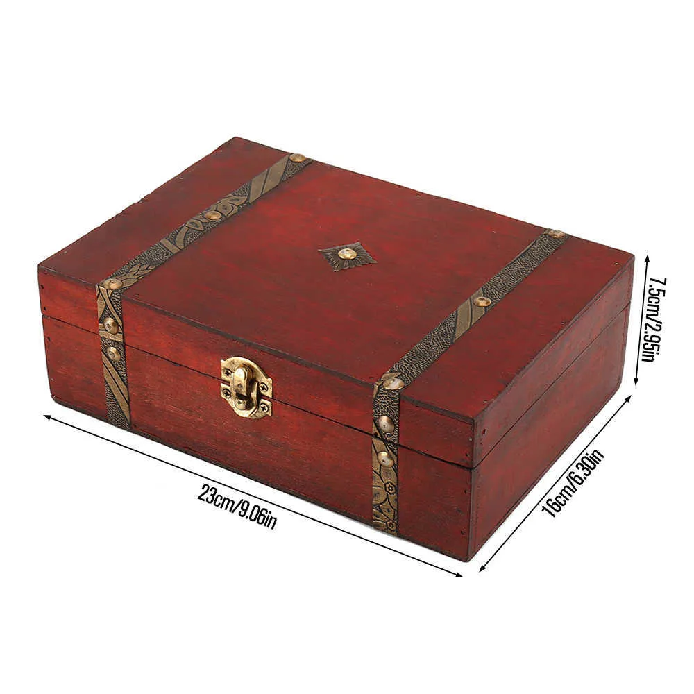 Wooden Vintage Lock Treasure Chest Jewellery Storage Box Case Organizer Ring Gift 210922