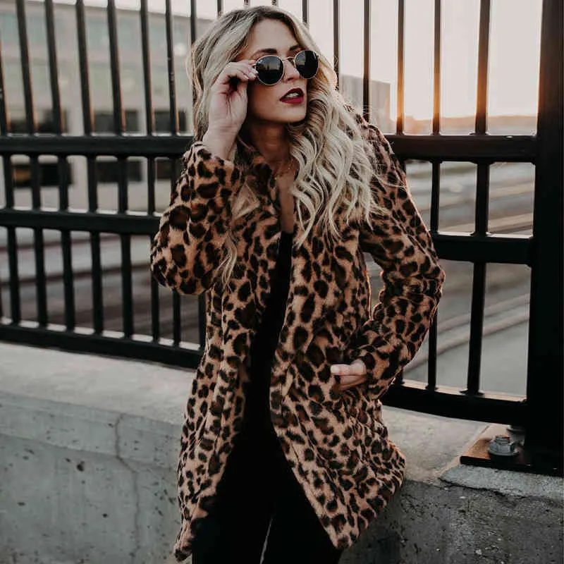 Luxury Fashion Leopard Long Teddy Bear Jackets Coats Women Winter Thick Warm Outerwear Faux Fur Coat Female 211207