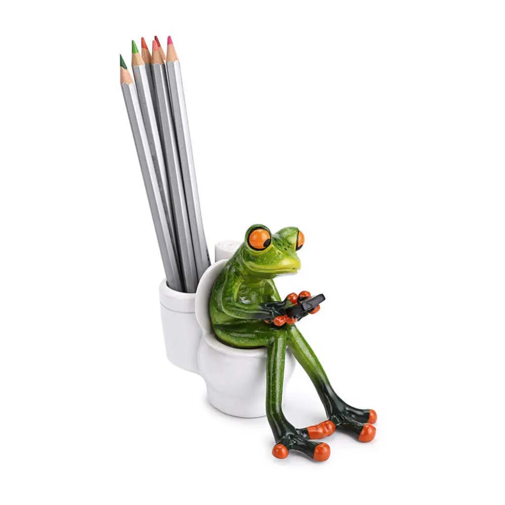 Resin Frog Figurine Figure Decorative Animal Statue Decoration Ornament for Table Desk Home Office Decor Collectible Xmas Gifts 210728