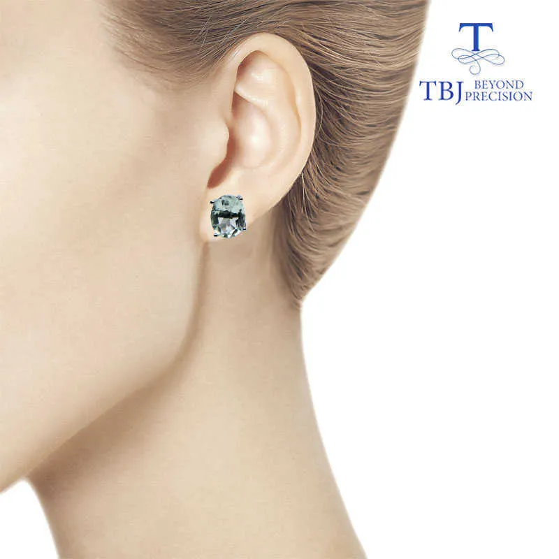TBJ, orecchino classico con pietra preziosa naturale di ametista verde da 3,5 ct che le donne indossano quotidianamente in argento sterling 925 come regalo