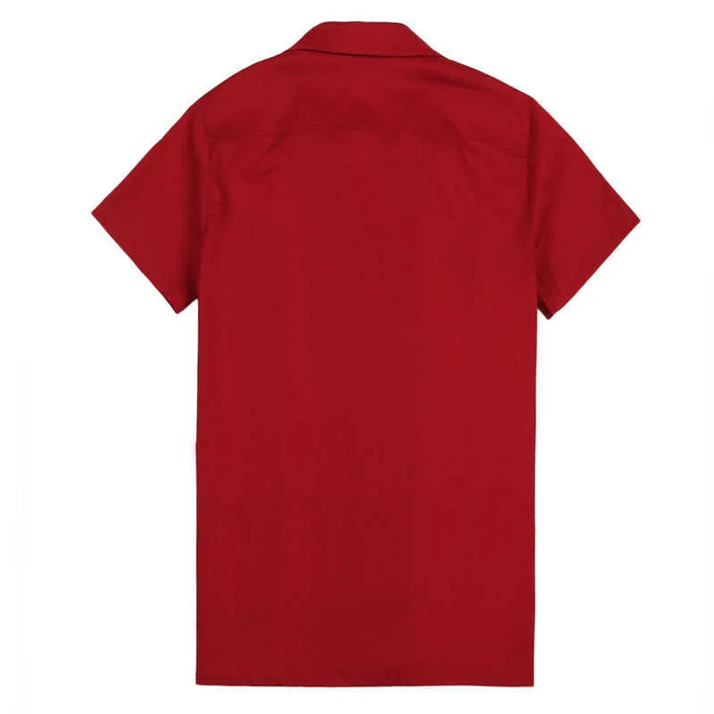 Verticaal Gestreept Shirt Mannen Designer Shirts Rode Korte Mouw Camiseta Retro Hombre Bowling Button-Down Jurk Heren Shirts Katoen 210527