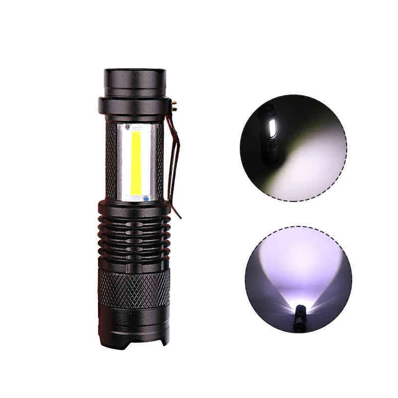 Inbyggt batteri USB-laddning LED-ficklampa XP-G Q5 COB LED Zoomable Vattentäta Taktiska ficklampor lampor Lantern för camping J220713