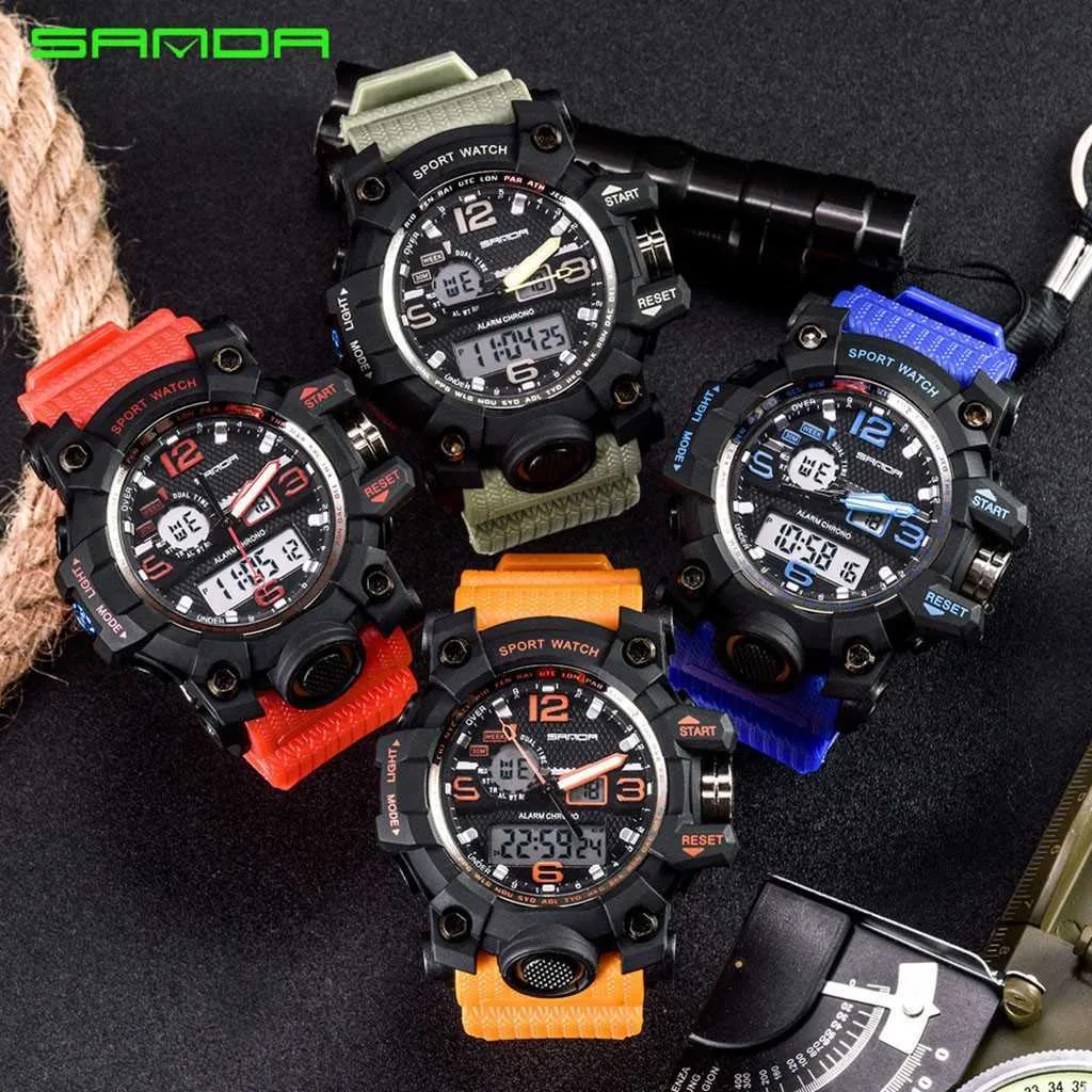 Men Sport Watch High Quality Multifunctional Dual LED Display Waterproof Electronic Quartz Wrist watch For Man Relojes Mujer G1022