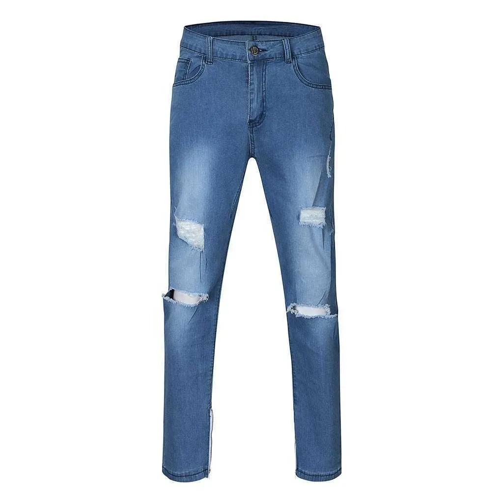 Jeans en denim de mode hommes stretch trou pantalon en détresse jeans déchirés long crayon pantalon streetwear kot pantolon erkekler # g2 x0621
