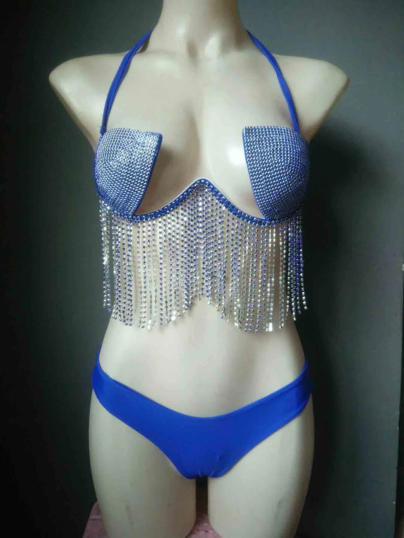 Semester Sexig Tassels Diamond Bikini Set Populära kedja Badkläder Push Up Women Beachwear Hot Baddräkt 210305