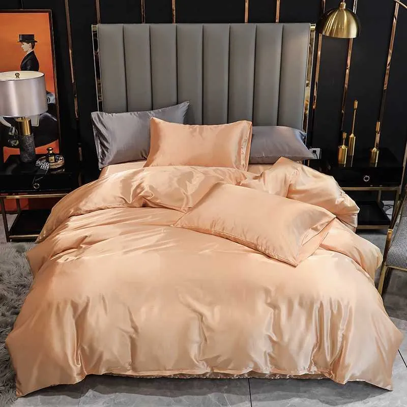 クアップの高級ソリッドカラー寝具セットすべてのサイズの布団カバーベッドキングクイーン掛け布団ベッドレッドキルトカバー高品質大人210706