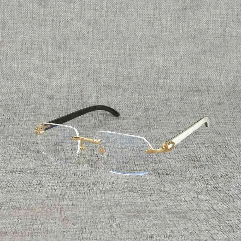 2024 Designer de luxe masculin Lunettes de soleil pour femmes en bois naturel carré de buffle transparent des lunettes sans cruche