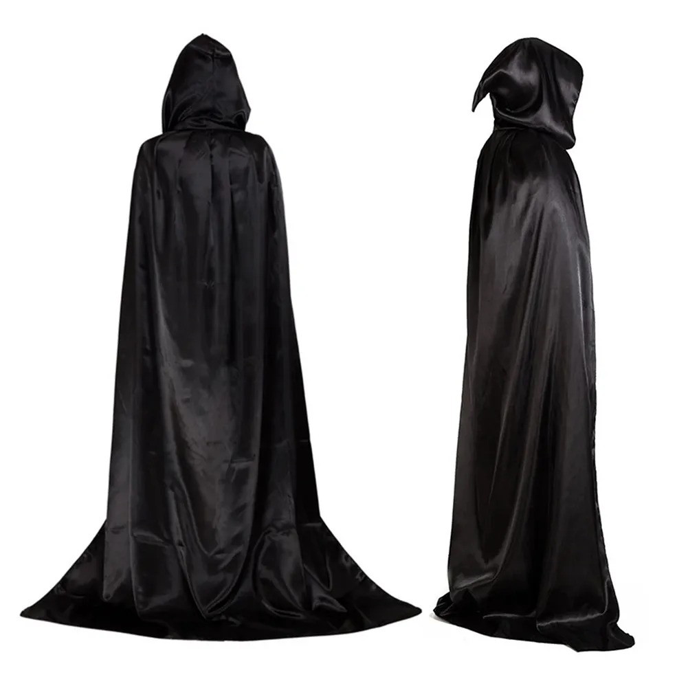 Costume decorativo di Halloween Morte adulti Costumi Cosplay Mantello con cappuccio nero Spaventoso Strega Diavolo Gioco di ruolo Party305z