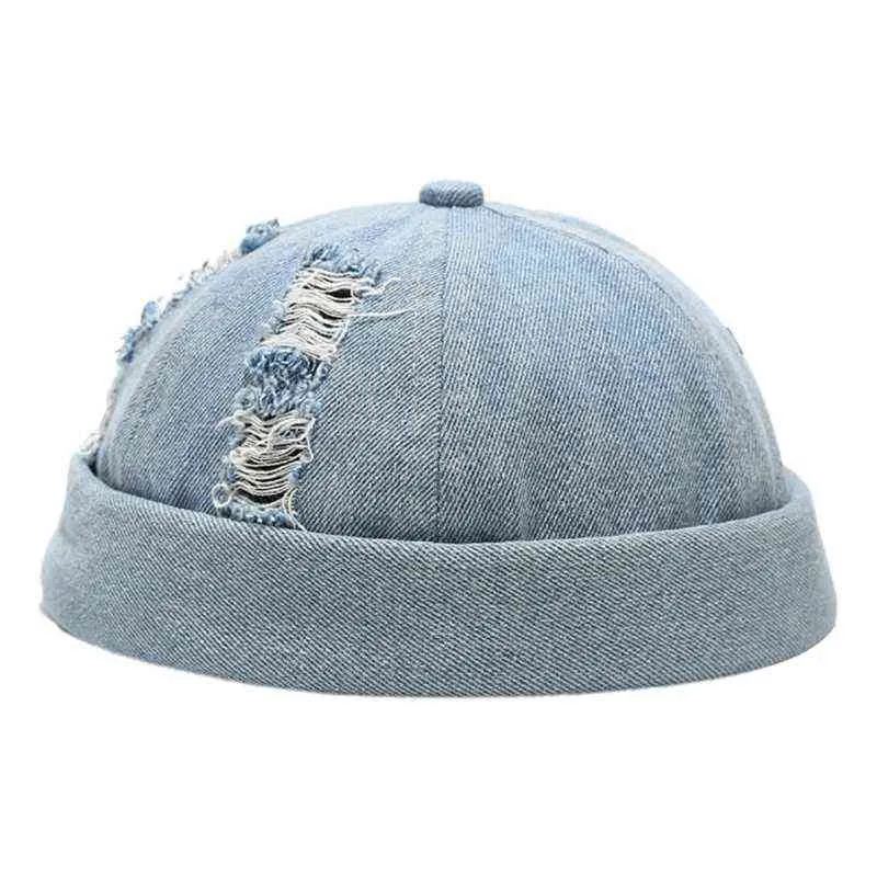 Casquette Docker Vintage déchirée sans bords en Denim, bonnet respirant, Style rétro japonais réglable O18 21 Drop Y21111228V