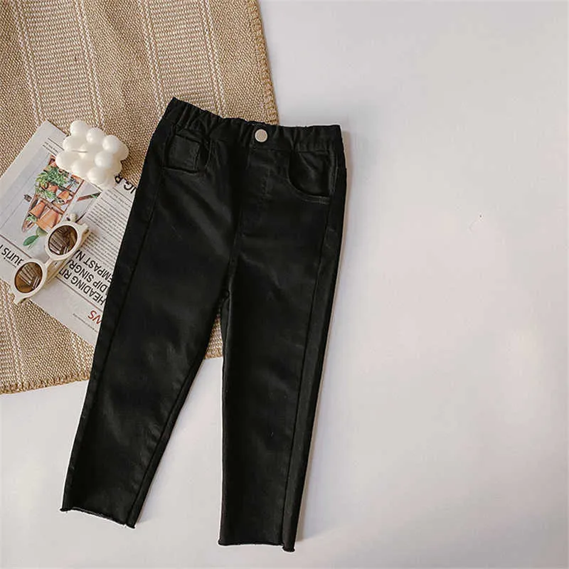 Spring Autumn baby girls fashion solid color skinny casual pants kids children high elastic cotton pencil trousers 210615