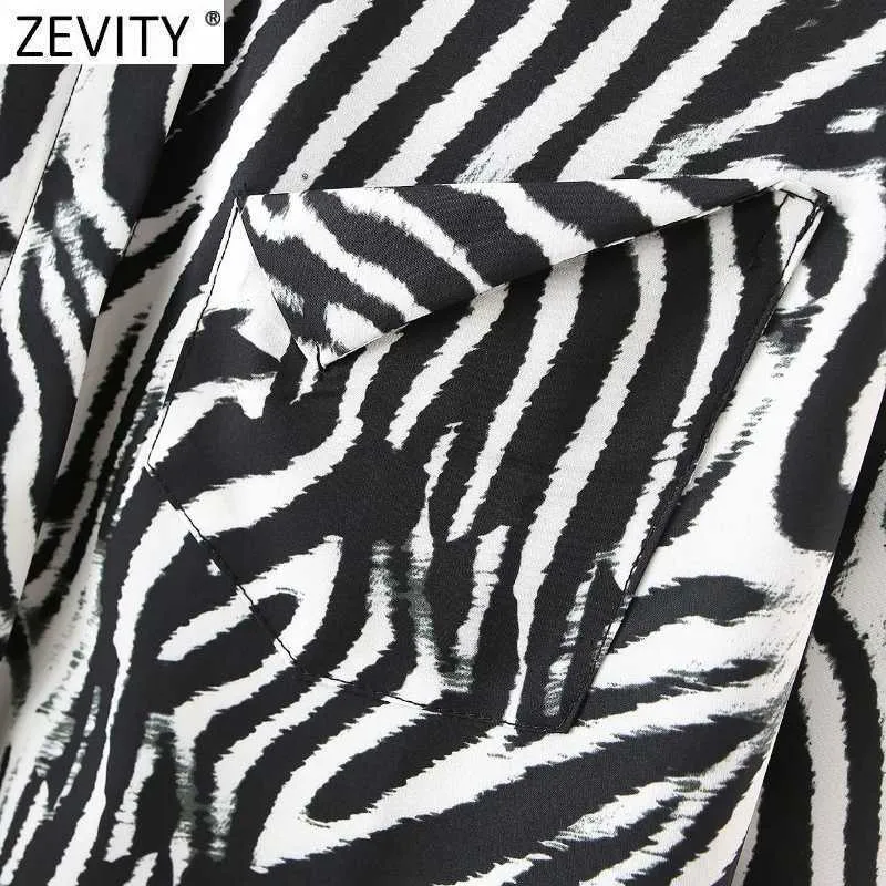 Zevity Women Vintage Leopard Tie染料印刷カジュアルスモックブラウス女性シングルポケットシャツシックBlusas Tops LS7612 210603
