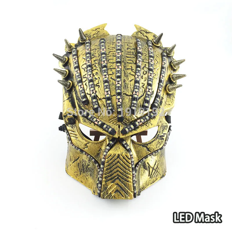 YUEHUI LED Predator Mask Movie Theme Cosplay Glow In Dark LED Strip Scary Mask Halloween Party Mask For Glow Party Supplies Y200103