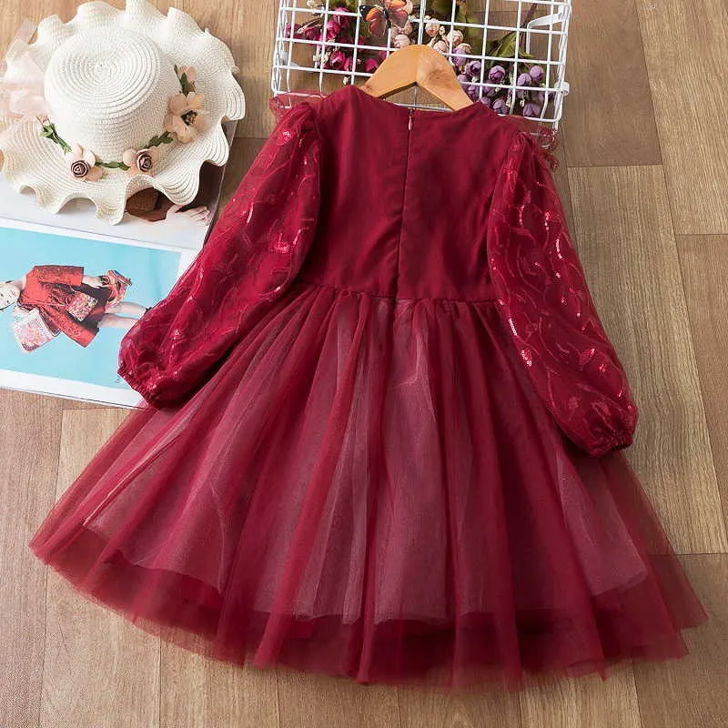 Bahar Kızlar Parti Elbise Dantel Uzun Kollu Katı Renk Kız Kek Elbiseleri Düğün Çocuklar Için Çocuk Giysileri E2181 210610