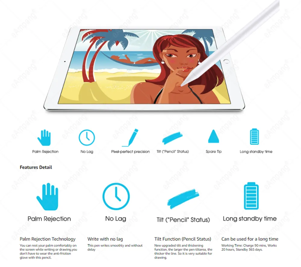 For iPad Pencil with Palm RejectionActive Stylus Pen for Apple Pencil 2 1 iPad Pro 2021 11 12.9 2020 2018 2019 Air 7th 8th