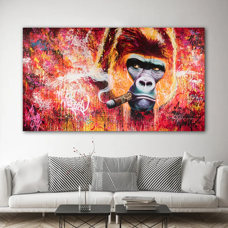 Smoking Monkey Gorilla Poster Animal Canvas Painting Wall Art Pictures For Living Room Modern Home Decor Stampe astratte