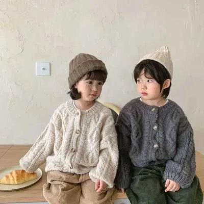 2021 Jesień Nowe Dzieci Ubrania Dziewczyny Scarigan Luźne Chłopcy Płaszcz Casual Dzianie Koreańskie Dzieci Znosić Y1024
