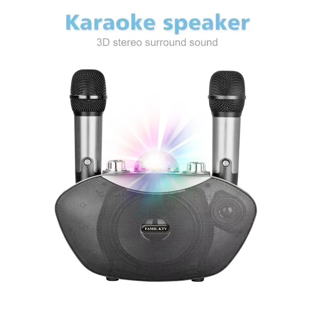 Alto-falante estéreo de karaokê Y-8 com 2 microfones sem fio LED Flash Light Bluetooth Alto-falante de alta fidelidade ao ar livre para família KTV Party