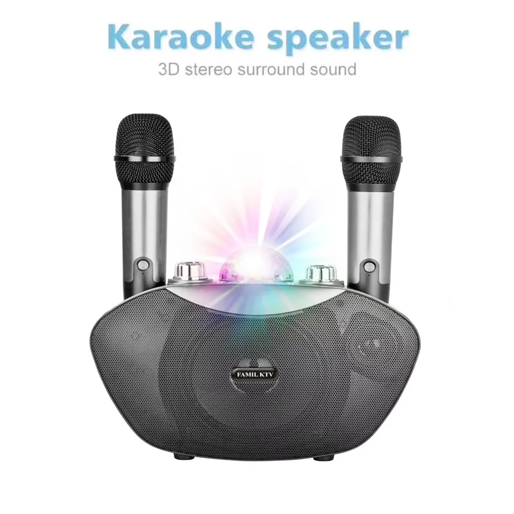 Haut-parleur stéréo karaoké Y-8 avec 2 microphones sans fil lampe de poche LED Bluetooth Hifi haut-parleur extérieur famille KTV fête