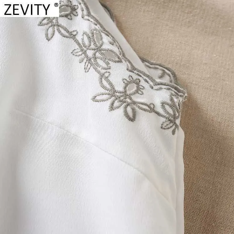 Zevity kobiety moda krawędź haft biała sukienka halter kobieta elegancka bez rękawów koronki w górę plaży styl linii lato vestido ds8201 210603