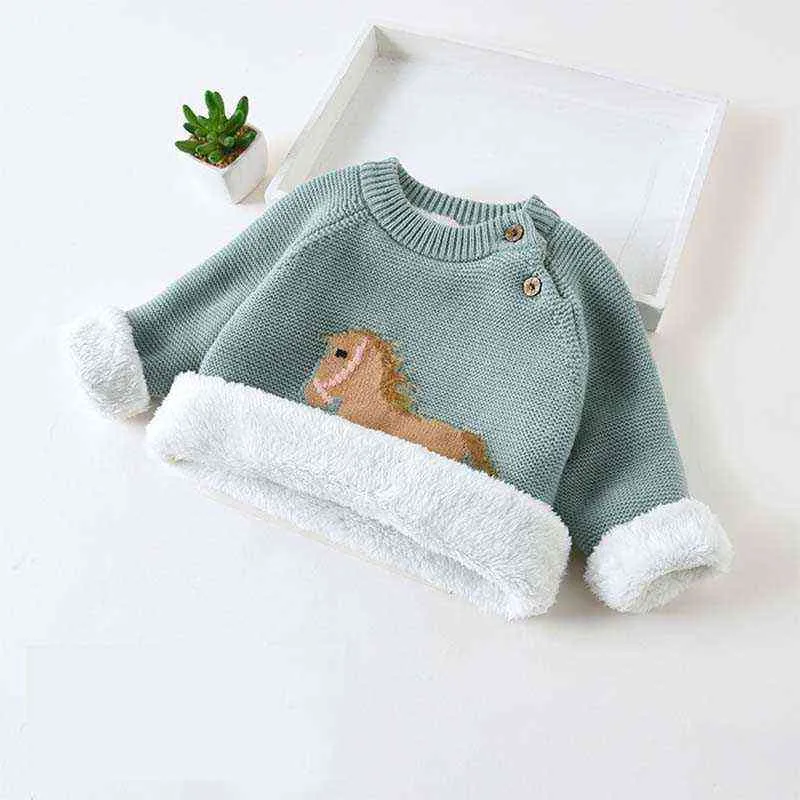 Menino menina inverno suéteres bebê bebê casacos quentes crianças roupas dos desenhos animados engrossar tops lã pulôver roupas para crianças 2-6 ano 211201