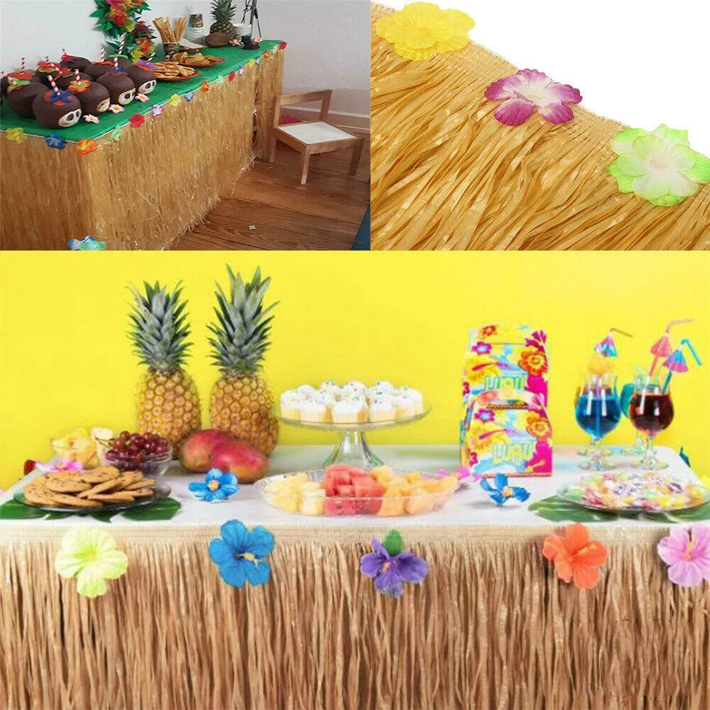 Hawaiian Party Table kjol Hawaii Party Tropical Decorations Wedding Happy Birthday Summer Luau Beach Party Decor 201007