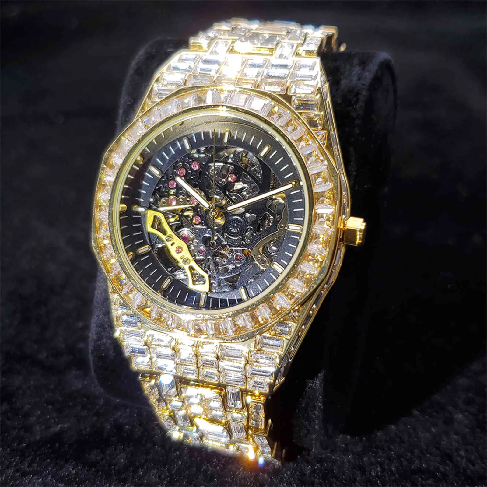 MissFox Hollow Man WristWatch quadrado diamante gelado de relógios Gentleman Luxo High-end homens mecânicos assistir negócios