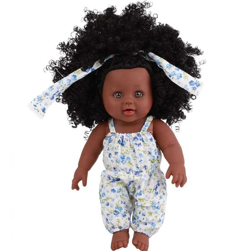 American Reborn Black Doll Handgjord Silicone Vinyl Baby Mjuk LifeLike Nyfödd Baby Doll Toy Girl Christmas Gift Q0910