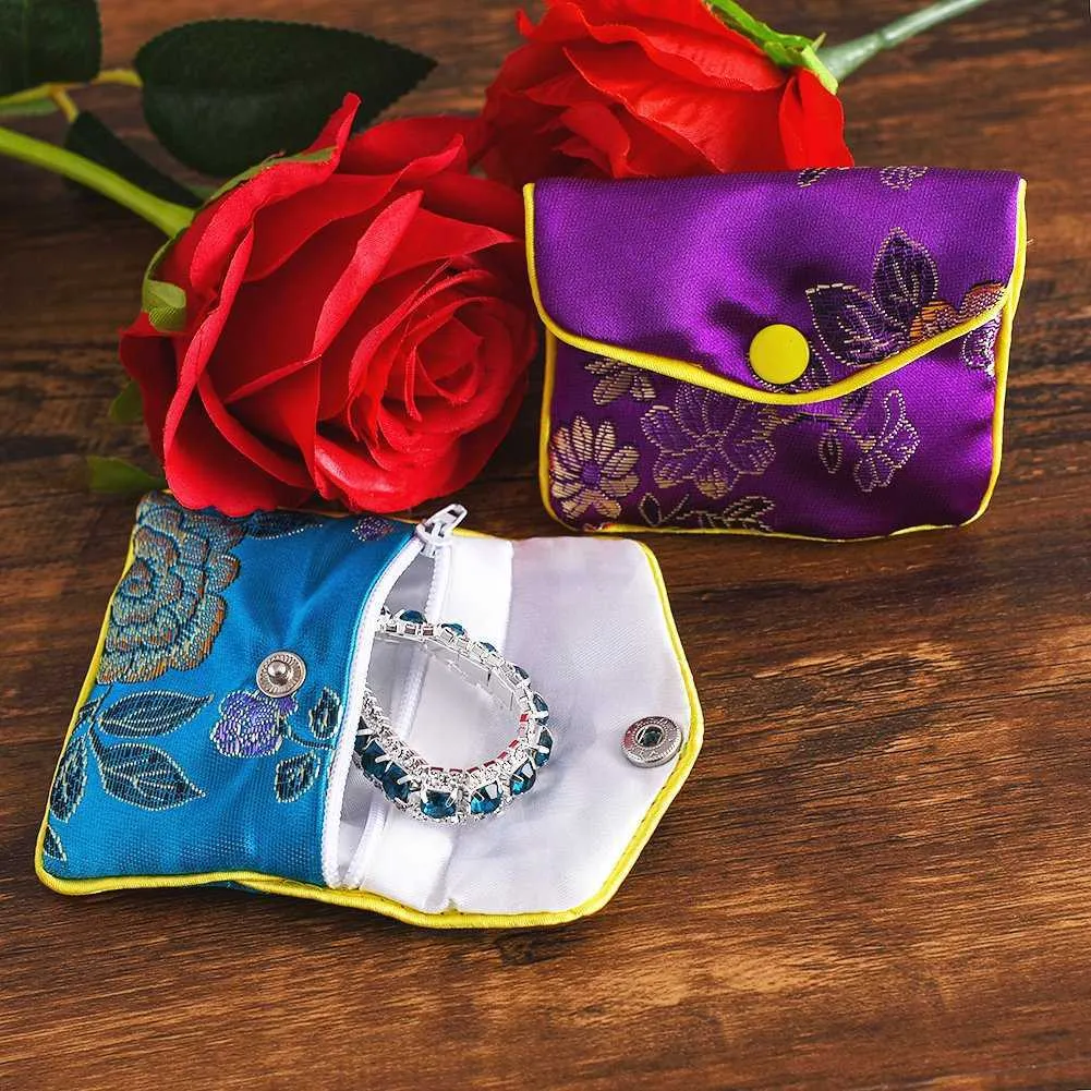 Jewelry Silk Purse Pouch Small Jewellery Gift Bag Chinese Brocade Embroidered Coin Organizers Pocket for Women Girls 211014