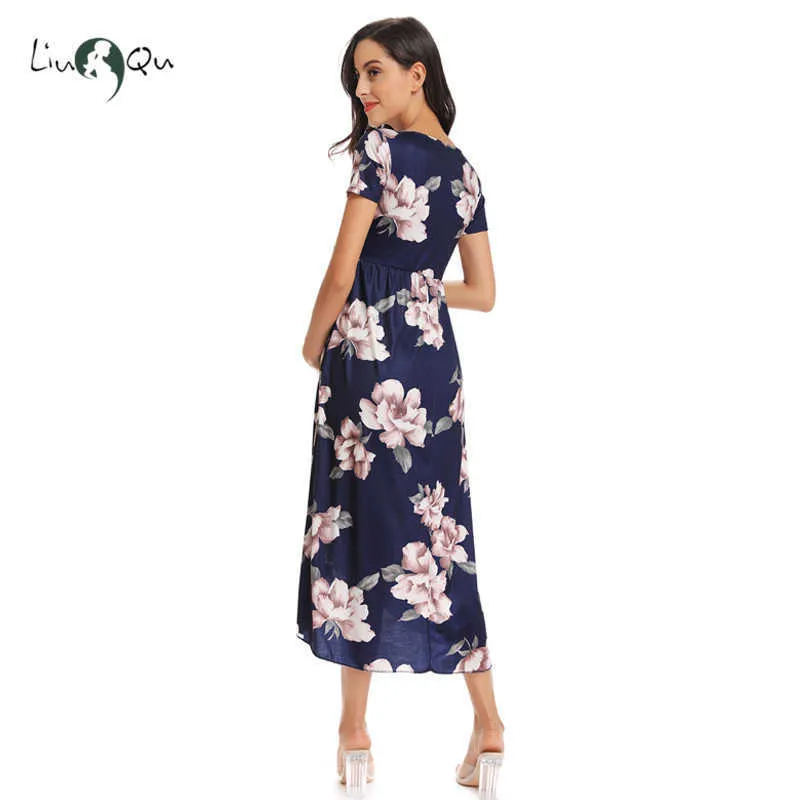 Vestido de maternidade de envoltório feminino wrap com cinto ajustável v pescoço amamentando vestidos de gravidez casual vestido de enfermagem floral y0924