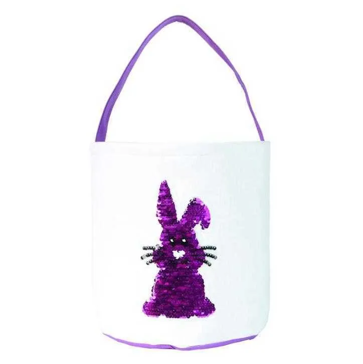 Easter Egg Storage Basket Canvas Sequins Bunny Ear Bucket Creative Easter Gift Bag With Rabbit Tail Decoration 10 Styles YL282