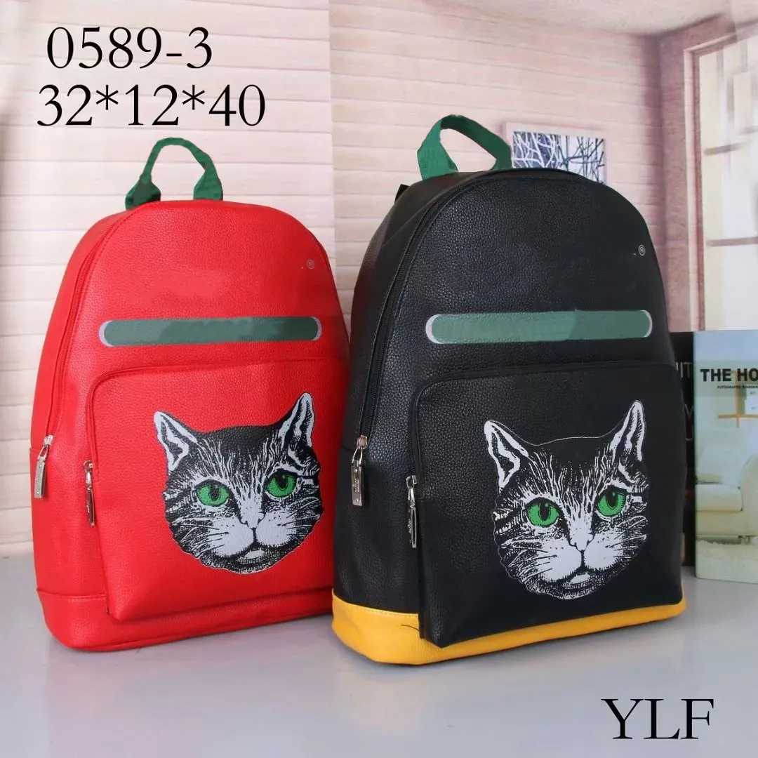 Fashion Leather large capacity men's backpack female backpack cat black red 32 12 40cm274D