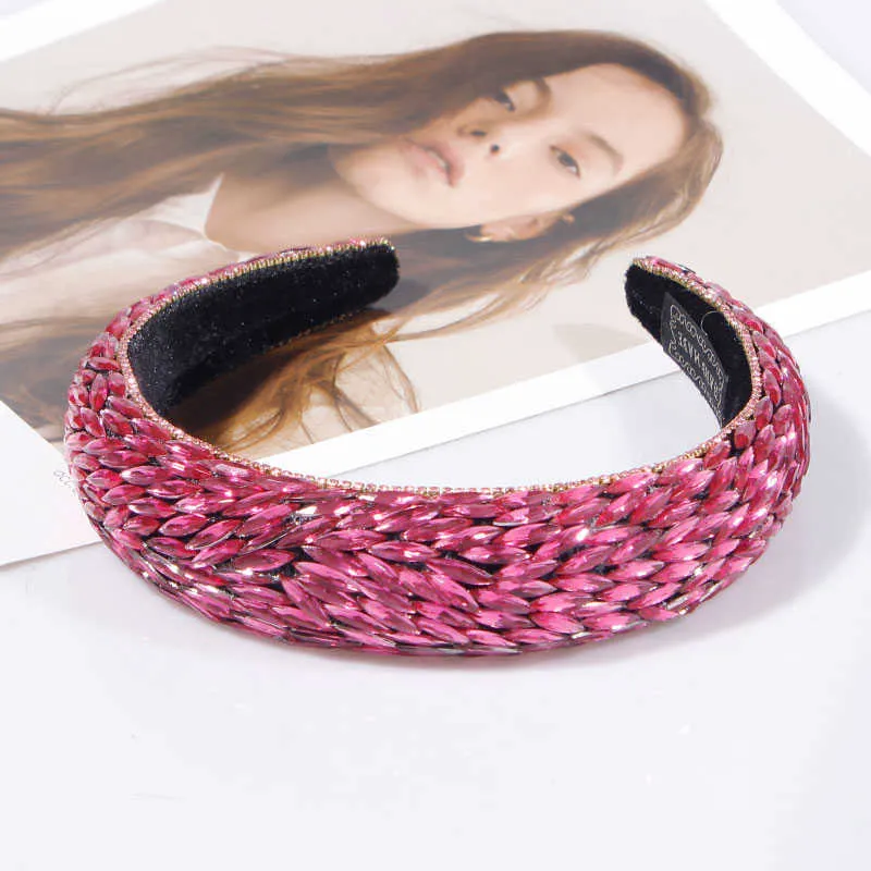 Mavi Rosy Beyaz Kırmızı Moda Kadınlar Için Tam Rhinestone Bantlar Sparkly Sünger Hairband Barok Yastıklı Band Saç Aksesuarları X0722