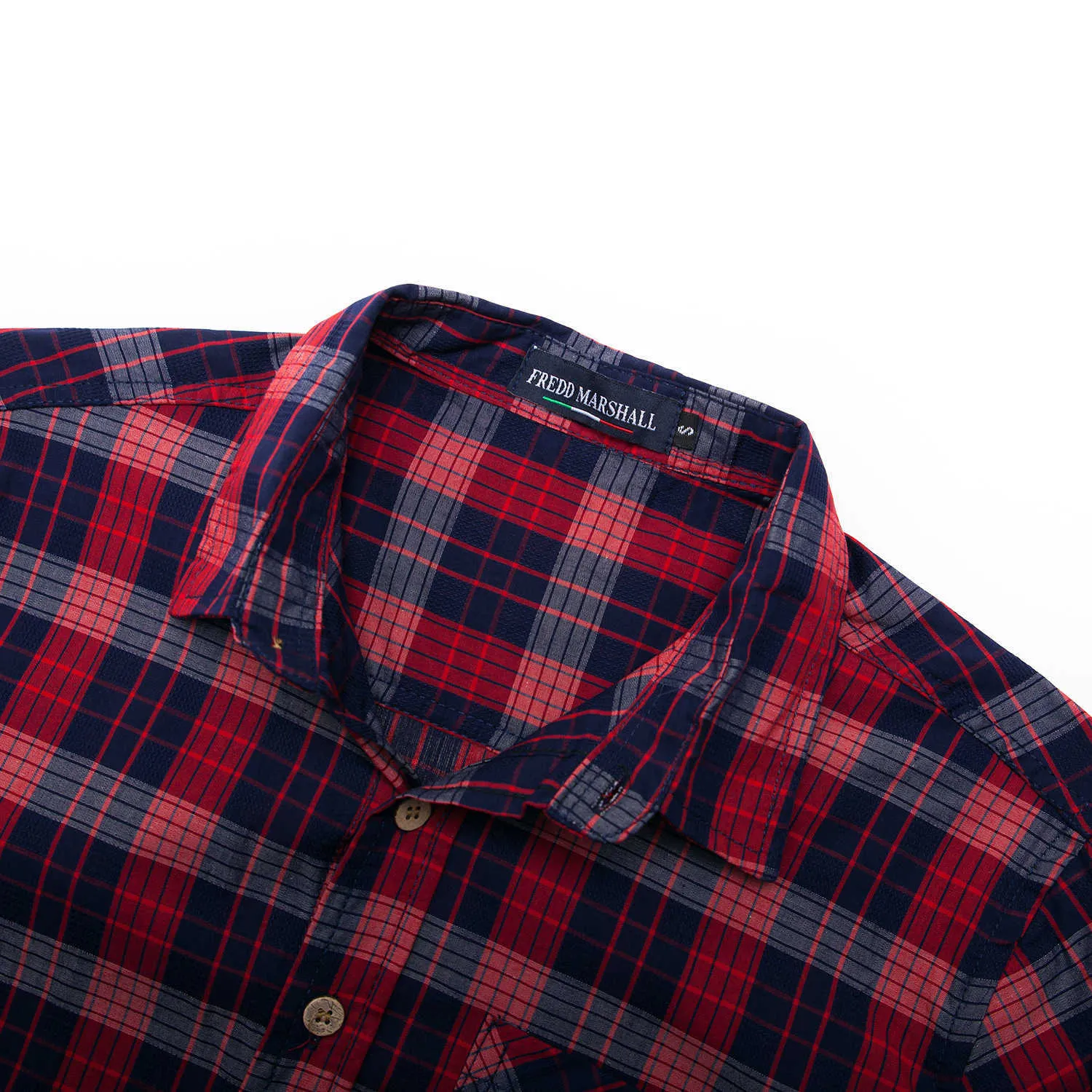 Fredd Marshall Fashion Red Plaid Shirt Men Casual Długim Rękawem Slim Fit Koszulki z kieszenią 100% bawełna EUR Duży rozmiar 198 210527