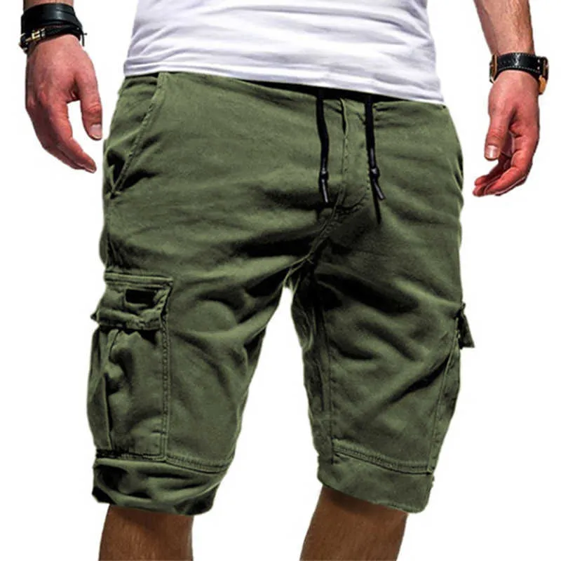 Mens Militares Carga Shorts Trabalho Macho Flap Botões Botões Calças Curtas Calças Do Exército Tático Esportes Fitness Verão 210629