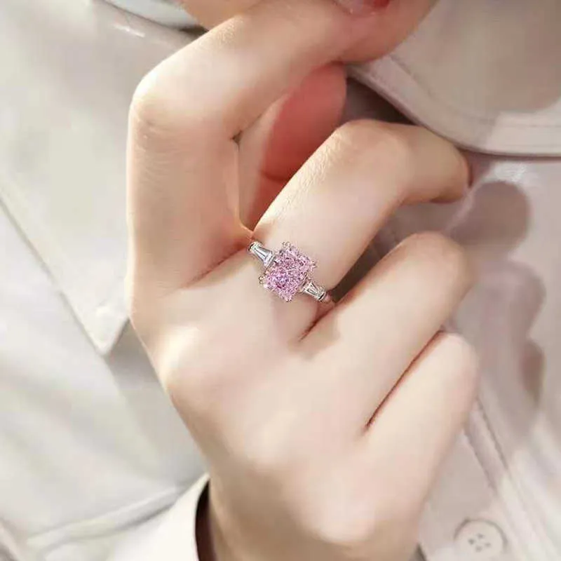 Oevas 100 925 Sterling Silber 2 Karat Pink High Carbon Diamond Ringe für Frauen funkelnde Hochzeitsfeier Brautfeinschmuck 210623235359