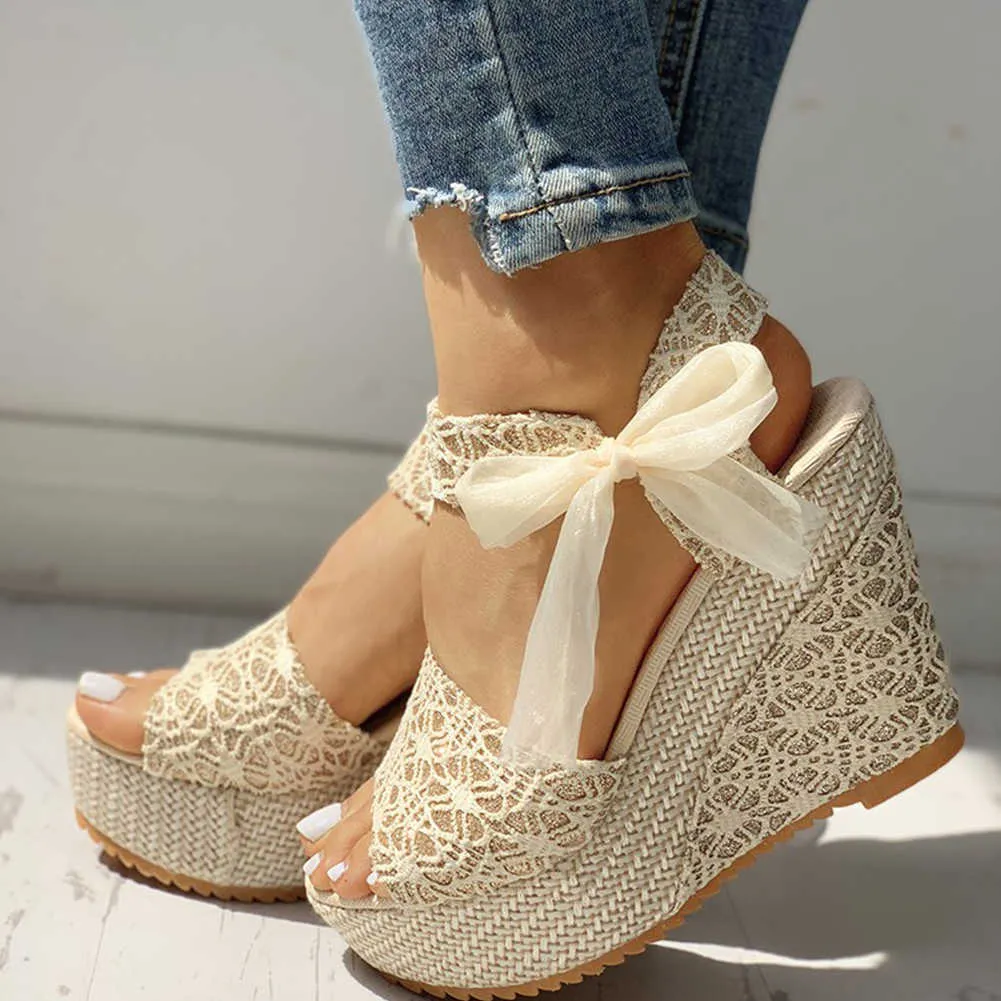 핫 레이스 레저 여성 웨지 힐 여성 신발 2021 여름 샌들 파티 플랫폼 하이힐 Sandalias Zapatos Mujer Y0714