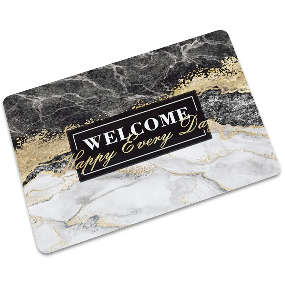 Welcome Letter Marble Print Kitchen Mat Entrance Doormats Non Slip Absorbent Bath Mats Hallway Floor Cushion Modern Home Decor