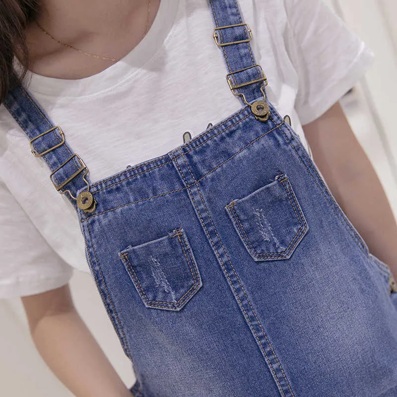 Denim Maternity Bib Overaller Hål Fringe Min Denim Klänningar för gravida Kvinnor Mode Deep Blue Graviditet Klänningar X0902